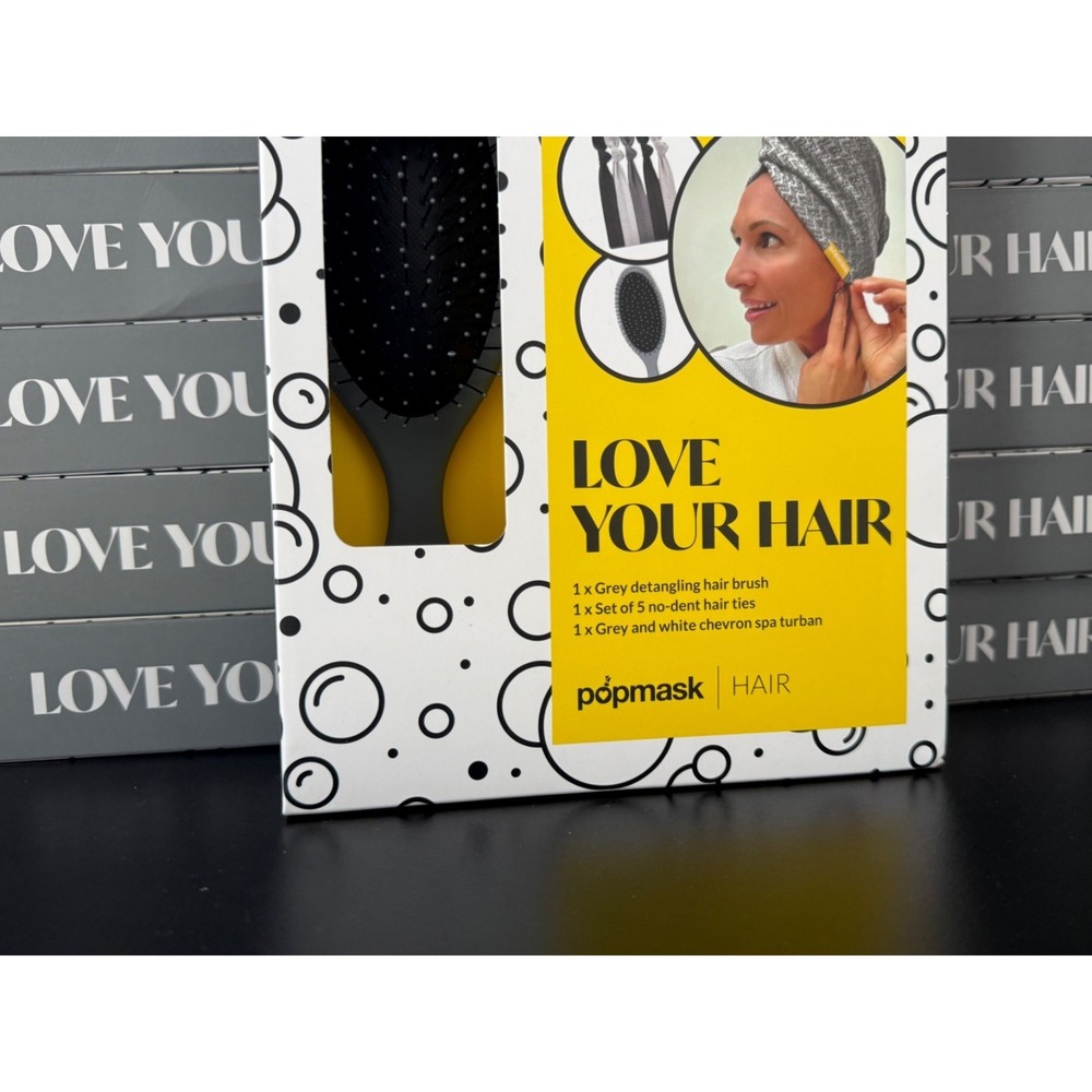 Popmask Ultimate Hair Set Detangling Gray Hair Brush With Hair Ties & Turban new - Picture 5 of 8